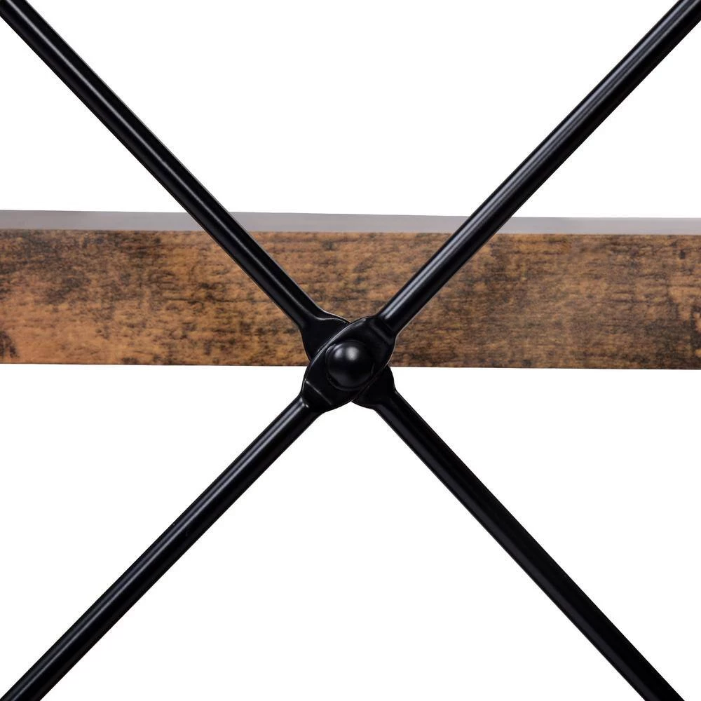 63 in. Distressed Brown 5-Shelf Standard Bookcase with Rustic Wood and Metal Frame, Large Open Bookshelf for Living Room by GODEER - Image 8