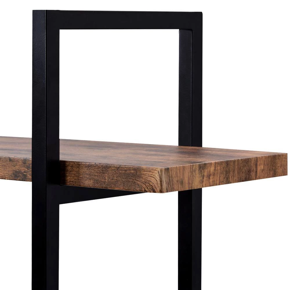 63 in. Distressed Brown 5-Shelf Standard Bookcase with Rustic Wood and Metal Frame, Large Open Bookshelf for Living Room by GODEER - Image 7