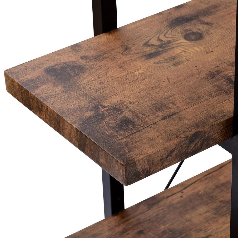 63 in. Distressed Brown 5-Shelf Standard Bookcase with Rustic Wood and Metal Frame, Large Open Bookshelf for Living Room by GODEER - Image 6