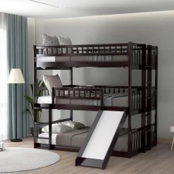 White Twin Over Twin Metal Bunk Bed No Box Spring Needed by GODEER