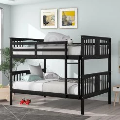 Espresso Full Over Full Bunk Bed with Ladder for Bedroom Guest Room Furniture by GODEER