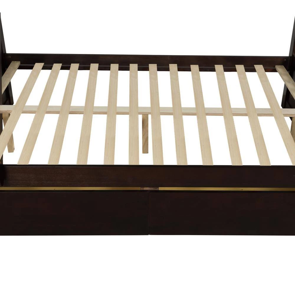 Espresso Solid Wood Twin Over Full Bunk Bed with 2-Storage Drawers by GODEER - Image 8