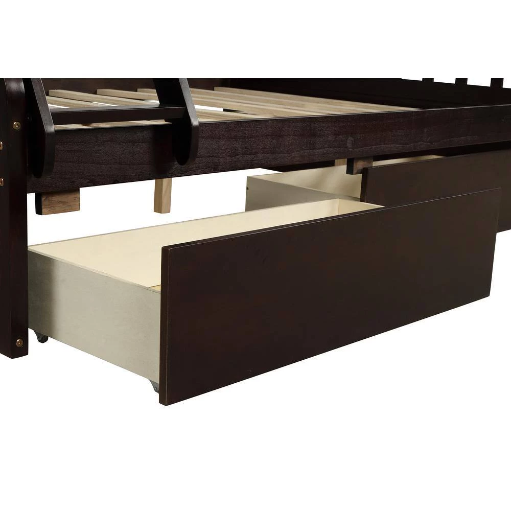 Espresso Solid Wood Twin Over Full Bunk Bed with 2-Storage Drawers by GODEER - Image 9