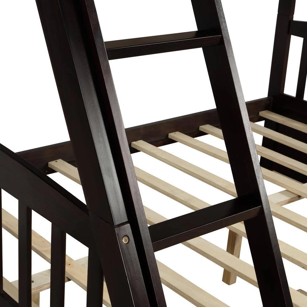 Espresso Solid Wood Twin Over Full Bunk Bed with 2-Storage Drawers by GODEER - Image 7