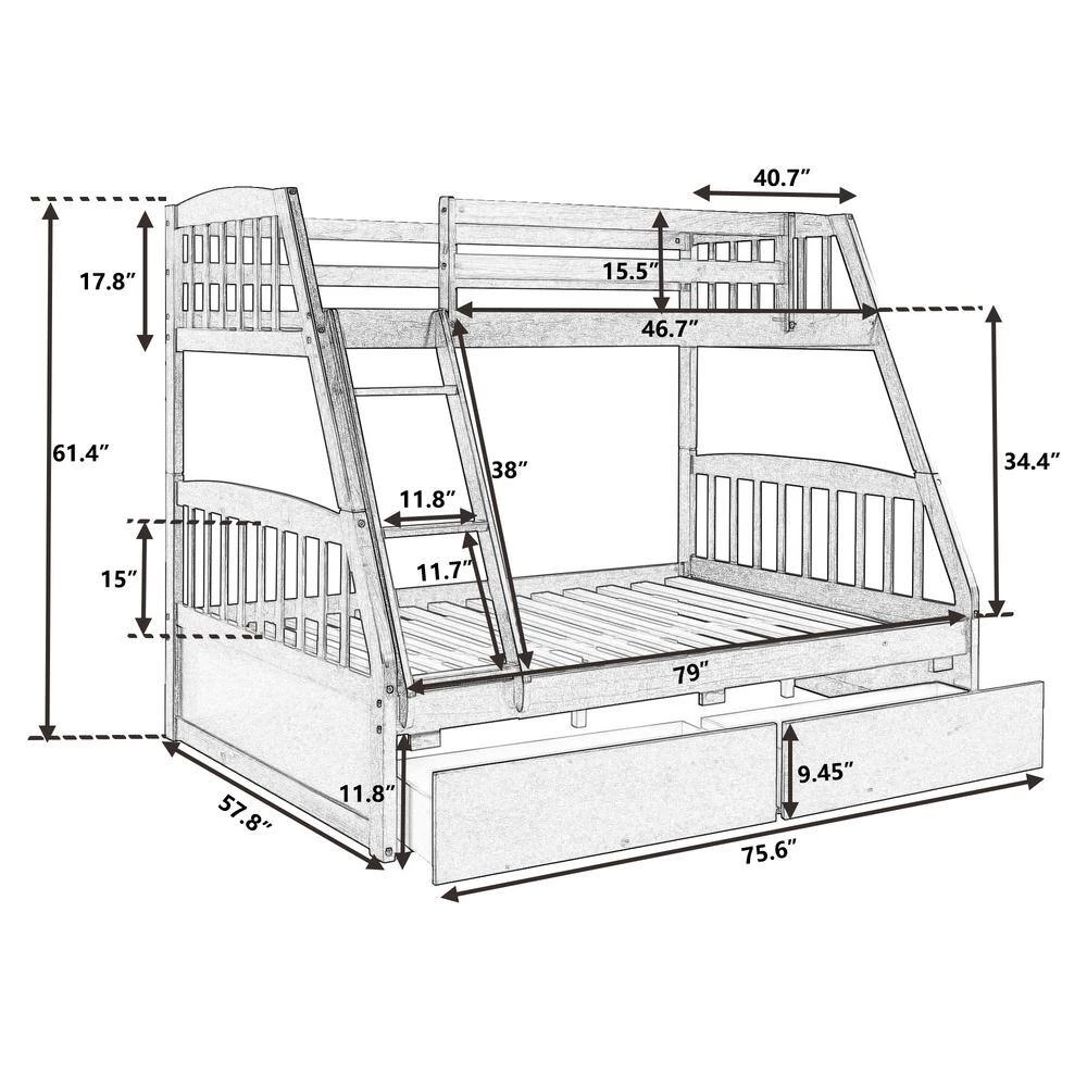 Espresso Solid Wood Twin Over Full Bunk Bed with 2-Storage Drawers by GODEER - Image 4