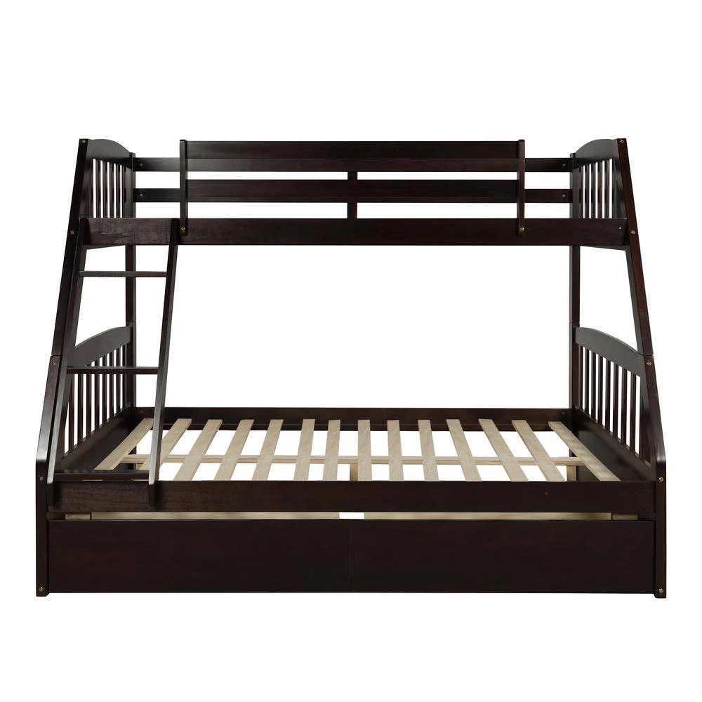 Espresso Solid Wood Twin Over Full Bunk Bed with 2-Storage Drawers by GODEER - Image 5
