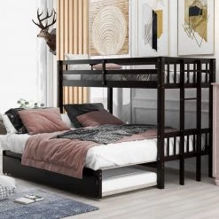 Espresso Twin Over Pull-Out Bunk Bed with Trundle by GODEER