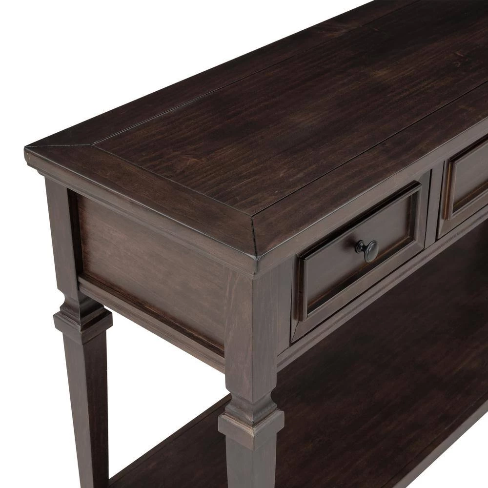 50 in.Espresso Rectangle Wood Console Table with Three Top Drawers and Open Style Bottom Shelf by GODEER - Image 8