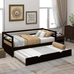 Espresso Modern Twin Size DayBed with Trundle by GODEER