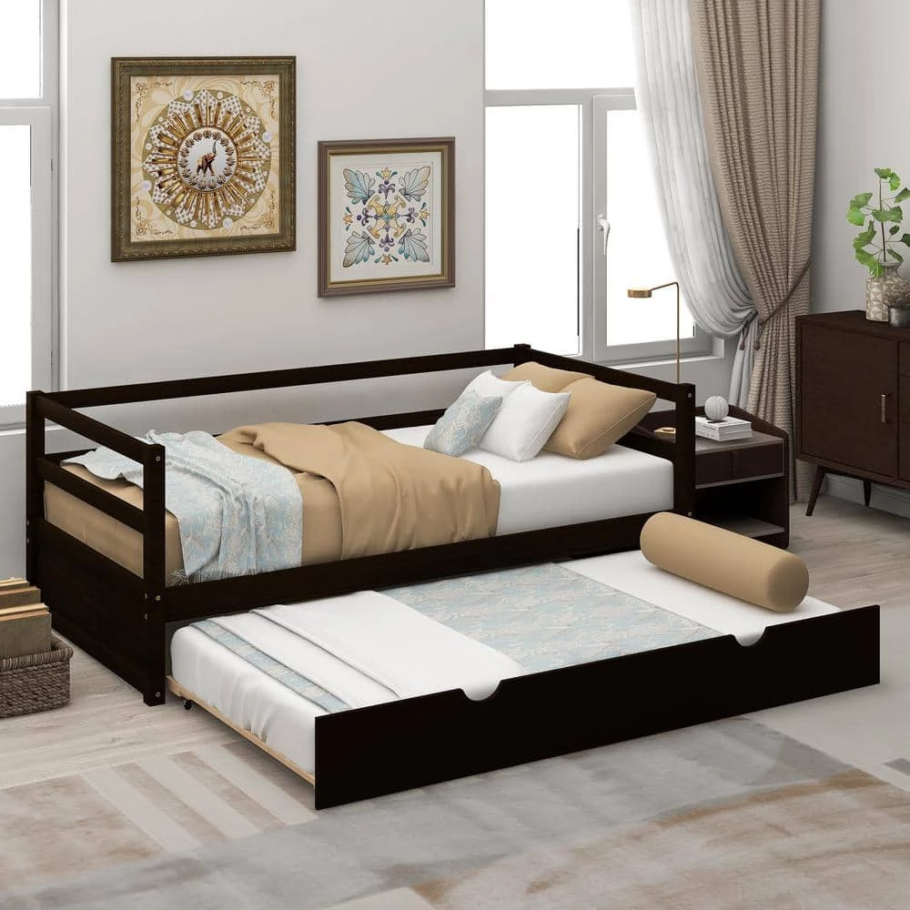 Espresso Modern Twin Size DayBed with Trundle by GODEER