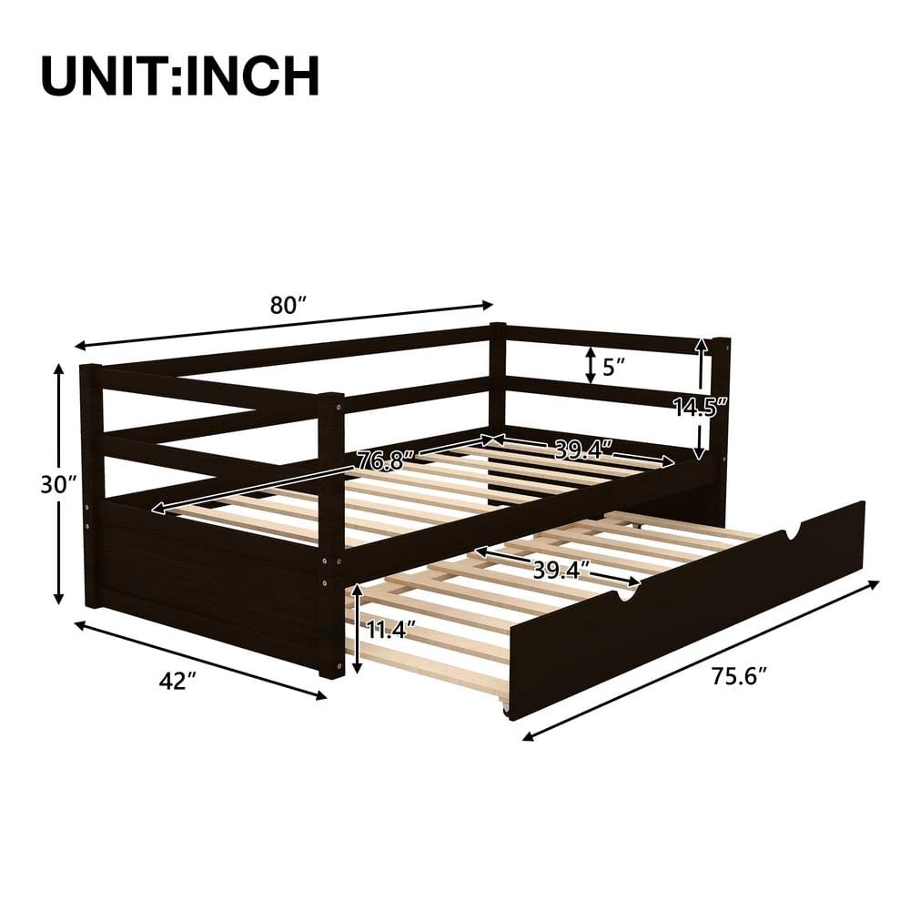 Espresso Modern Twin Size DayBed with Trundle by GODEER - Image 4