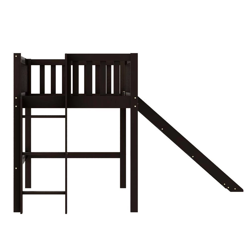 Espresso Twin Low Loft Bed with Ladder and Slide by GODEER - Image 5