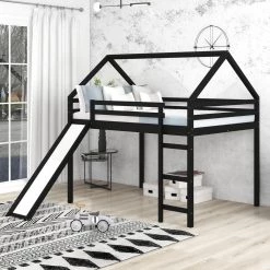 Espresso Full Size Loft Bed with Slide House Bed with Slide by GODEER