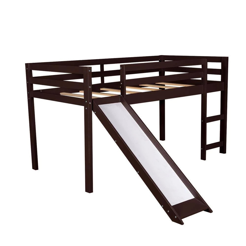 Espresso Twin Loft Bed with Slide, Multifunctional Design by GODEER - Image 3