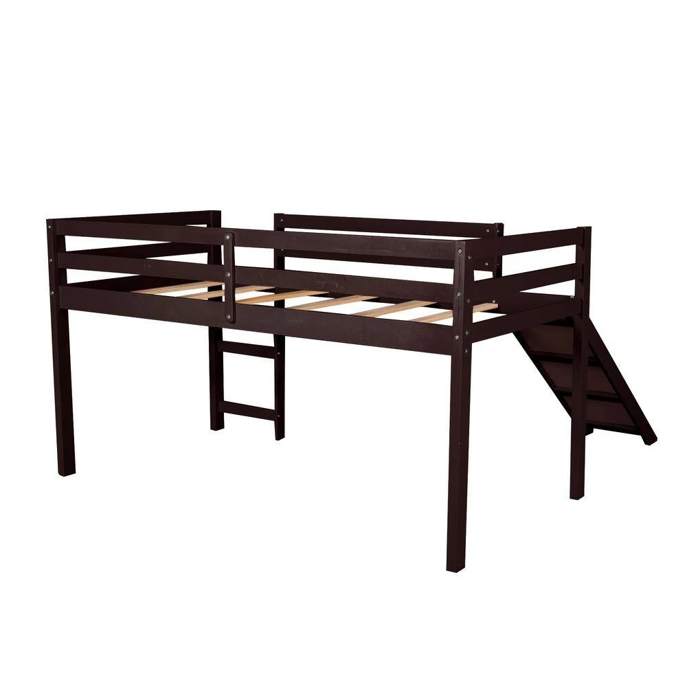 Espresso Twin Loft Bed with Slide, Multifunctional Design by GODEER - Image 4