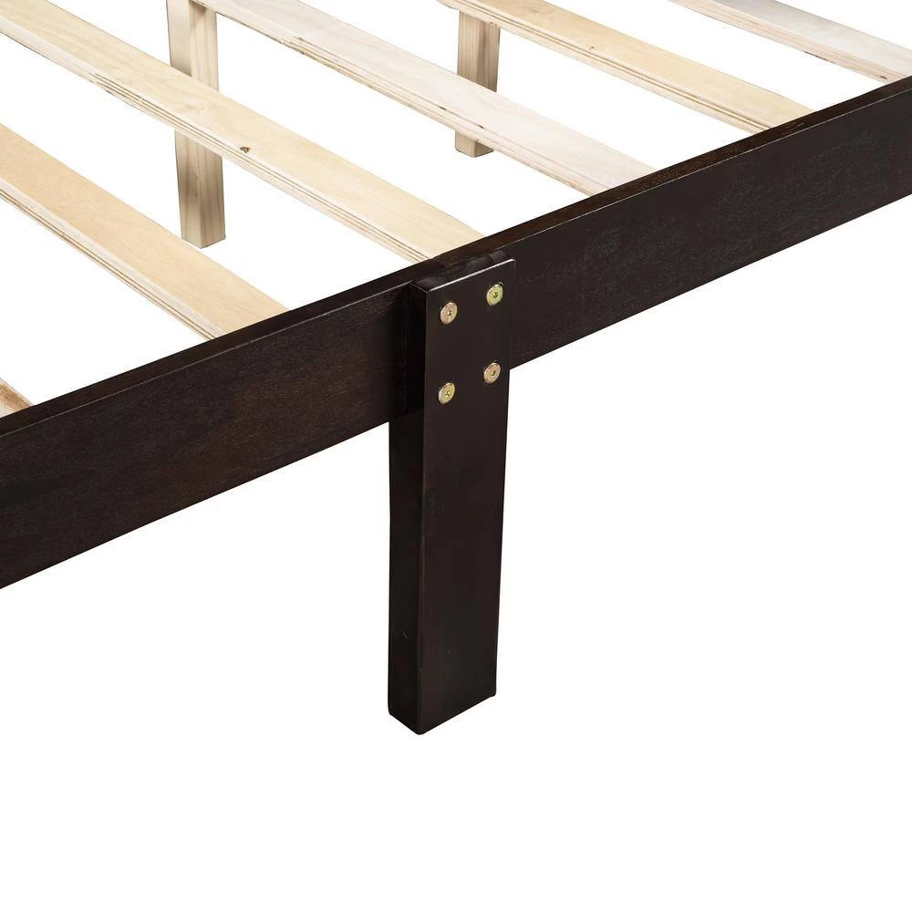 87 in. W Espresso Queen Size Wood Frame Platform Bed with Headboard and Wooden Slat Support by GODEER - Image 8