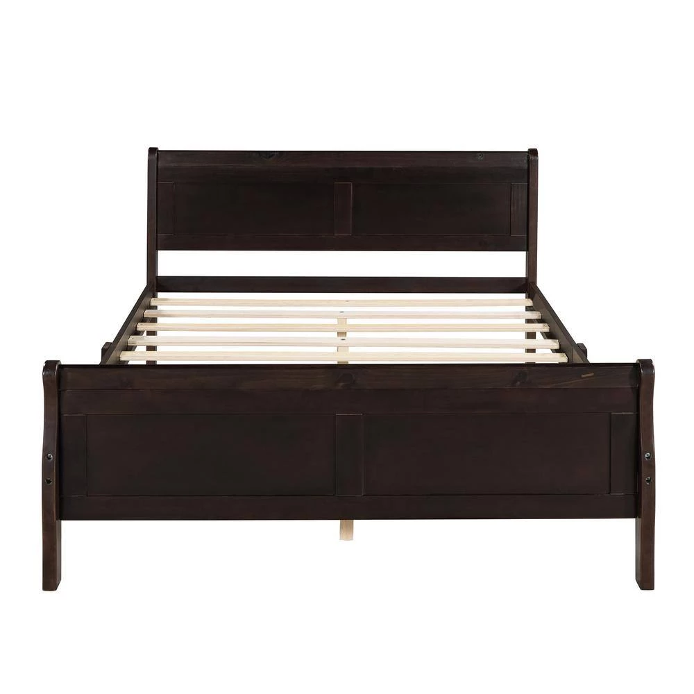 87 in. W Espresso Queen Size Wood Frame Platform Bed with Headboard and Wooden Slat Support by GODEER - Image 6