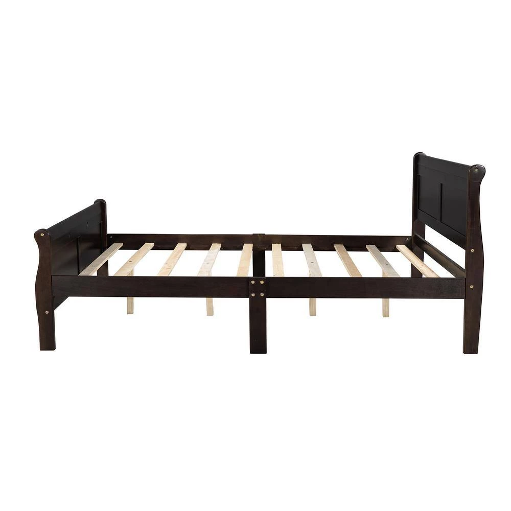 87 in. W Espresso Queen Size Wood Frame Platform Bed with Headboard and Wooden Slat Support by GODEER - Image 4