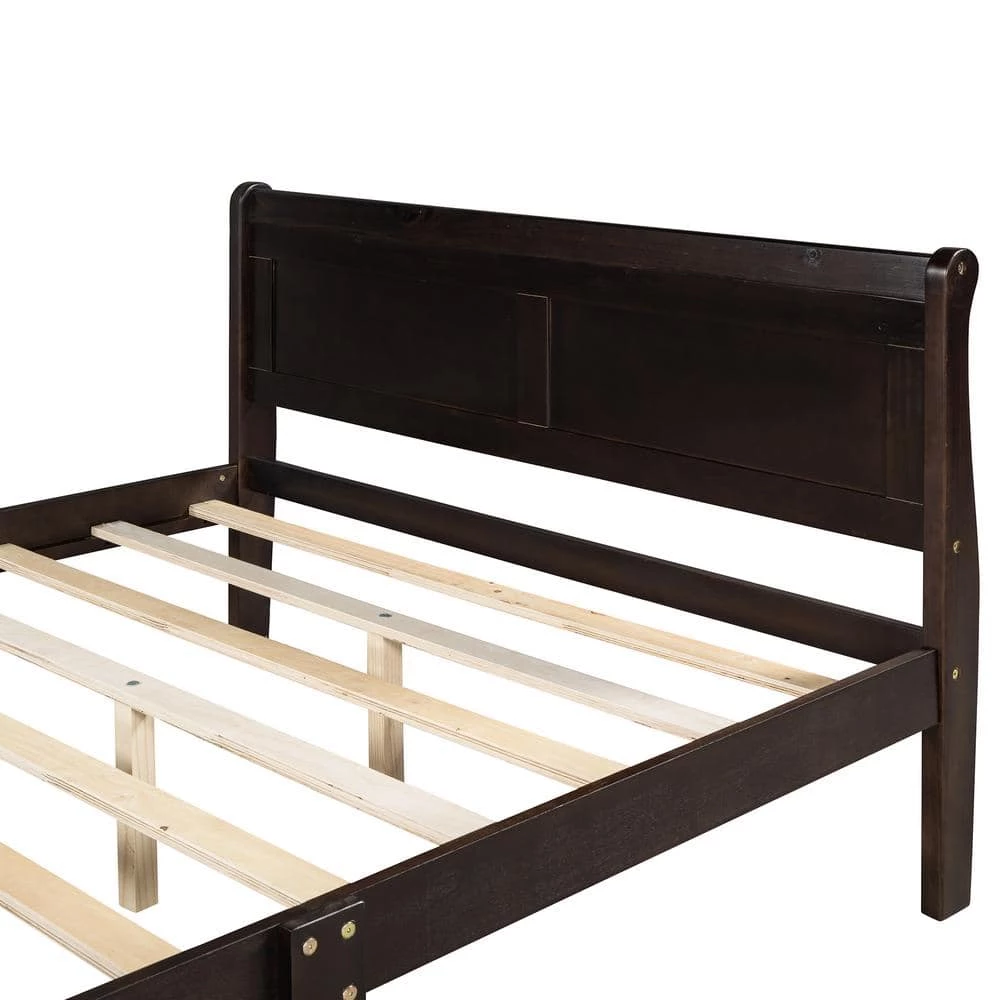 87 in. W Espresso Queen Size Wood Frame Platform Bed with Headboard and Wooden Slat Support by GODEER - Image 7