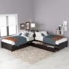 118 in. W Espresso Twin Wood Frame L-shaped Platform Bed with Trundle and Drawers Linked with Built-in Desk by GODEER