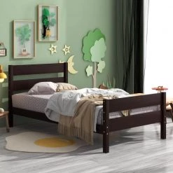 79.50 in. W Espresso Twin Bed with Headboard and Footboard by GODEER
