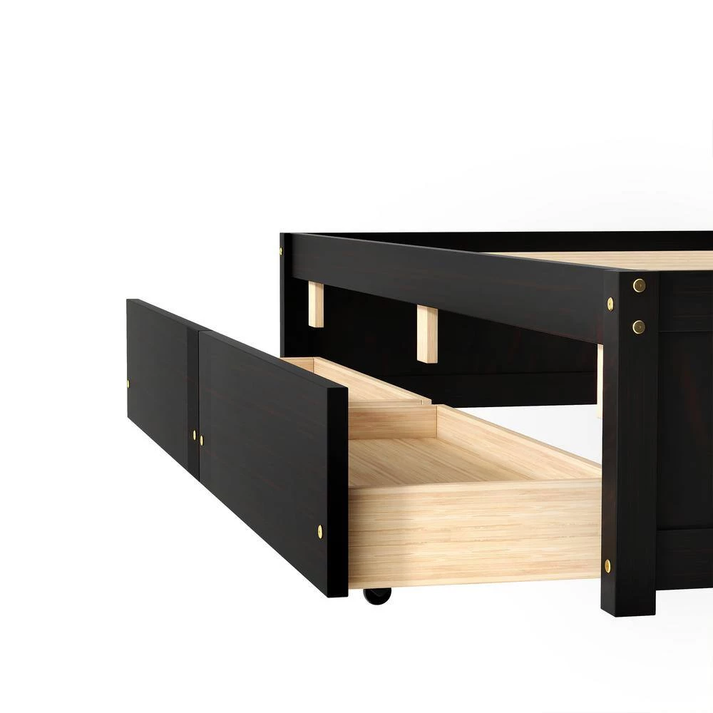 80 in. W Espresso Twin Bed with 2 Drawers, Solid Wood Frame, No Box Spring Needed by GODEER - Image 7