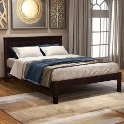 Espresso Twin Platform Bed Frame with Headboard Wood Slat Support by GODEER