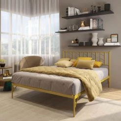 81 in. W Gold Metal Frame Vintage Look Queen Platform Bed by GODEER
