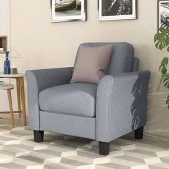 Gray Linen Living Room Furniture Armrest Single Sofa Chair by GODEER