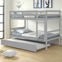 Gray Twin Bunk Bed with Trundle by GODEER
