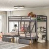 Gray Full Over Twin and Twin Bunk Bed Triple Bunk Bed with Drawers by GODEER