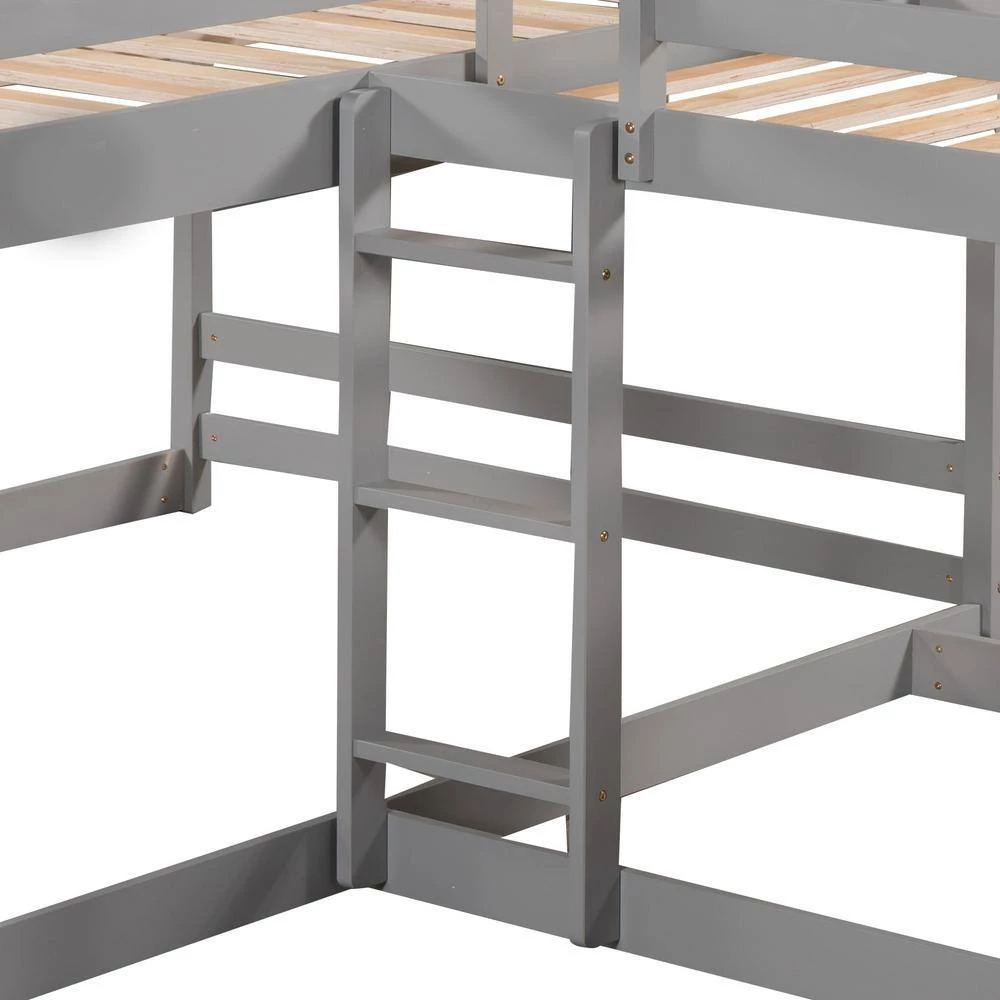 Gray Full and Twin Size L-Shaped Bunk Bed with Slide and Short Ladder by GODEER - Image 7