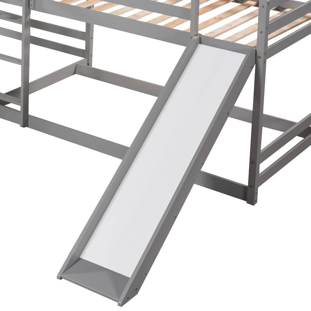 Gray Full and Twin Size L-Shaped Bunk Bed with Slide and Short Ladder by GODEER - Image 6