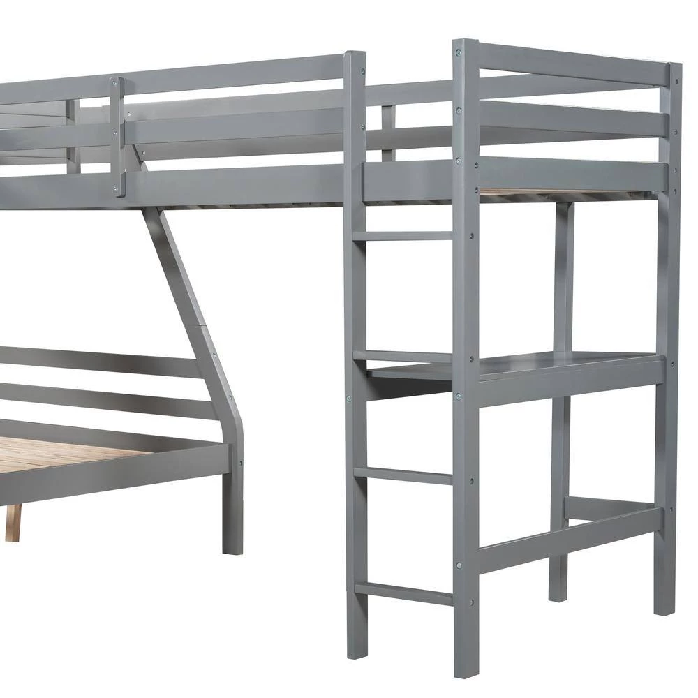 Gray L-Shaped Twin Over Full Bunk Bed and Twin Size Loft Bed with Built-in. Desk by GODEER - Image 9