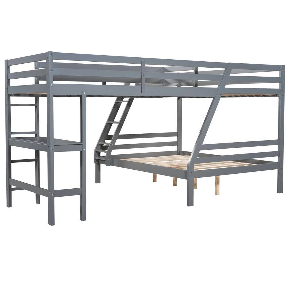 Gray L-Shaped Twin Over Full Bunk Bed and Twin Size Loft Bed with Built-in. Desk by GODEER - Image 3