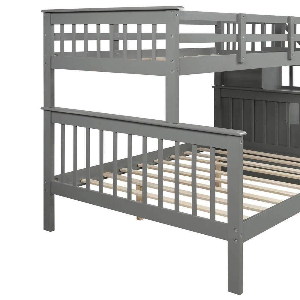 Gray Stairway Twin over Full Bunk Bed with Drawer, Storage and Guard Rail for Bedroom, Dorm, for Adults by GODEER - Image 10
