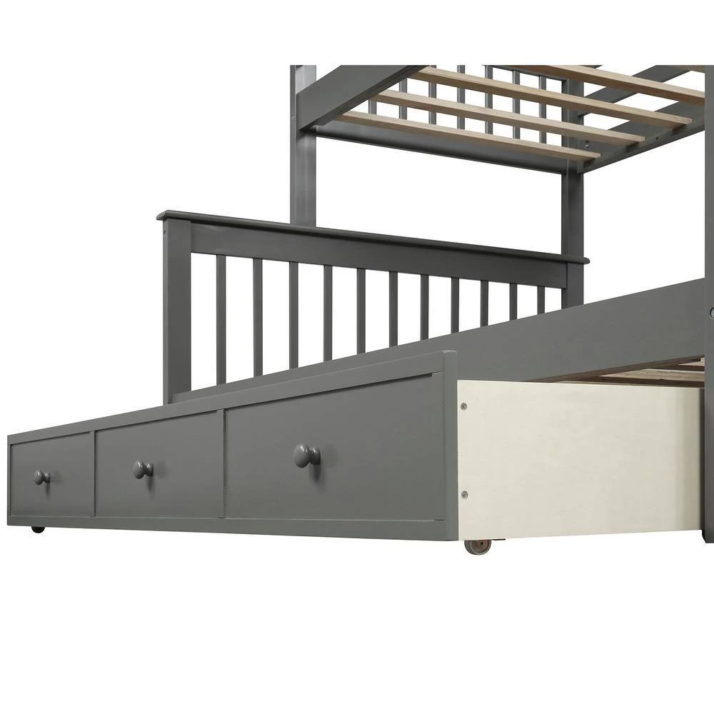 Gray Stairway Twin over Full Bunk Bed with Drawer, Storage and Guard Rail for Bedroom, Dorm, for Adults by GODEER - Image 9