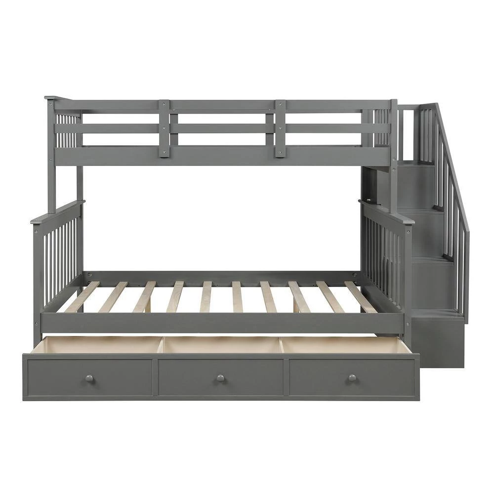 Gray Stairway Twin over Full Bunk Bed with Drawer, Storage and Guard Rail for Bedroom, Dorm, for Adults by GODEER - Image 7
