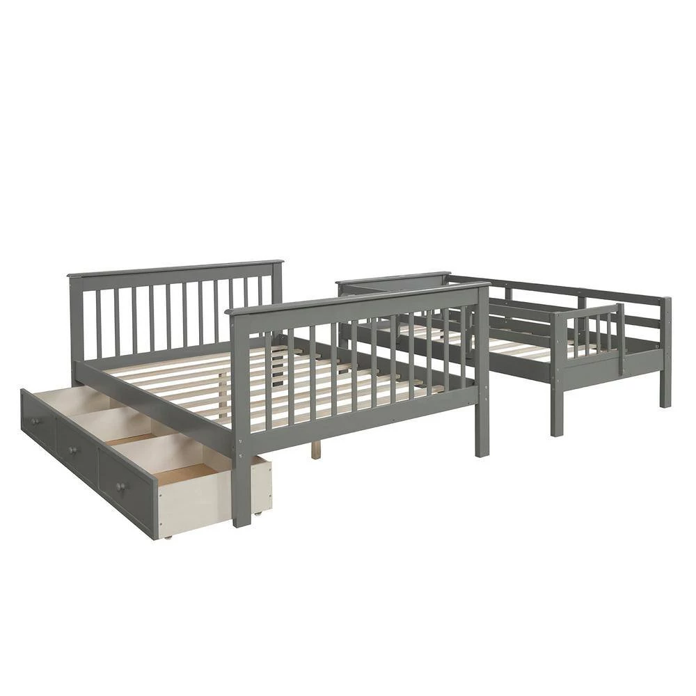 Gray Stairway Twin over Full Bunk Bed with Drawer, Storage and Guard Rail for Bedroom, Dorm, for Adults by GODEER - Image 4