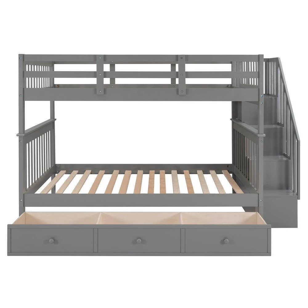 Gray Stairway Full Bunk Bed with Drawer, Storage and Guard Rail for Bedroom by GODEER - Image 6