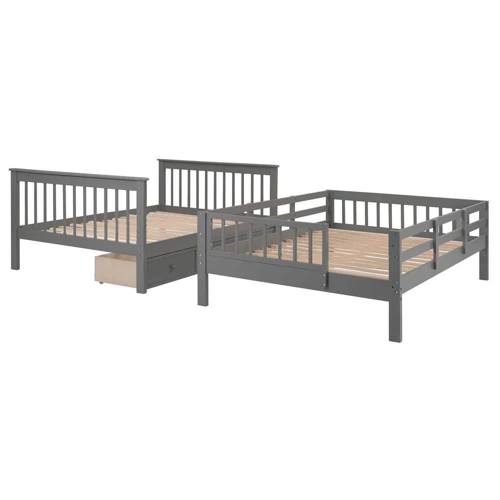Gray Stairway Full Bunk Bed with Drawer, Storage and Guard Rail for Bedroom by GODEER - Image 4
