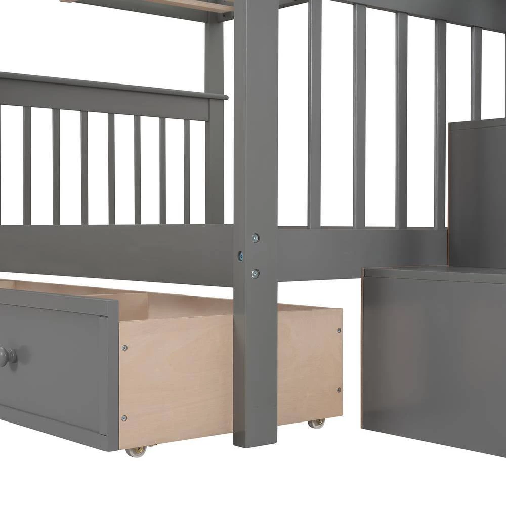 Gray Stairway Full Bunk Bed with Drawer, Storage and Guard Rail for Bedroom by GODEER - Image 7