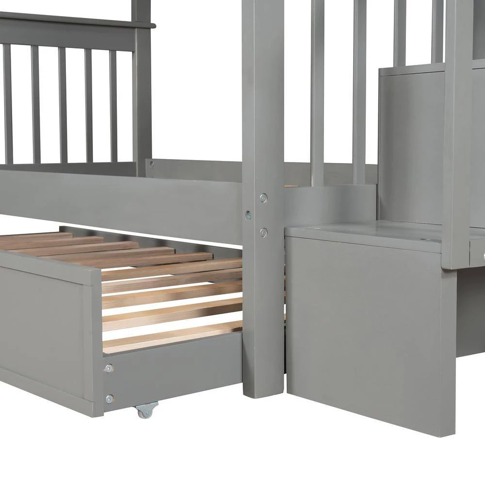 Gray Stairway Twin over Twin Bunk Bed with Twin Size Trundle for Bedroom, Dorm, Adults by GODEER - Image 9