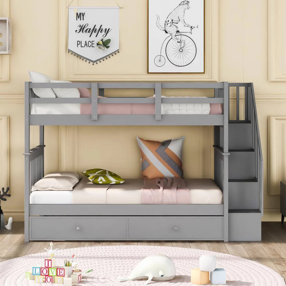 Gray Stairway Twin over Twin Bunk Bed with Twin Size Trundle for Bedroom, Dorm, Adults by GODEER - Image 10