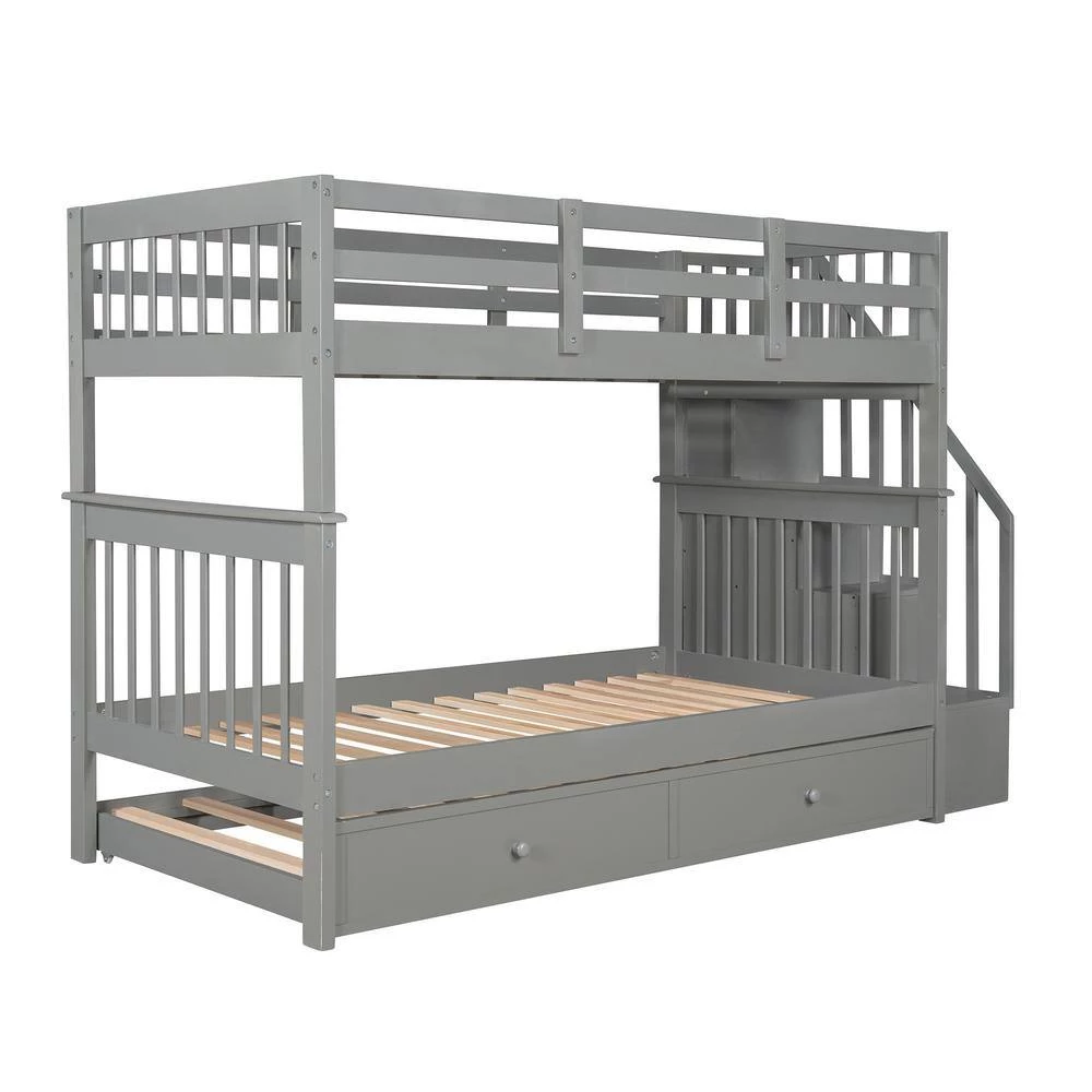 Gray Stairway Twin over Twin Bunk Bed with Twin Size Trundle for Bedroom, Dorm, Adults by GODEER - Image 3