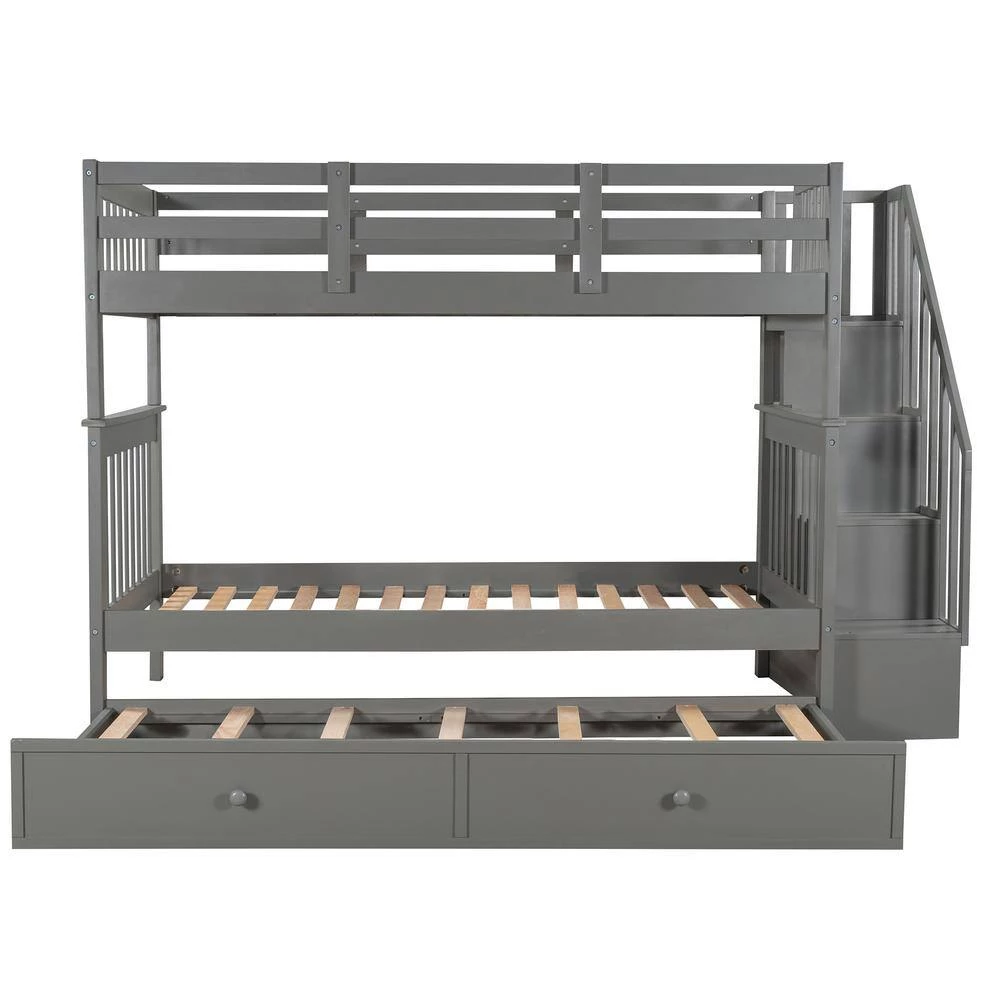 Gray Stairway Twin over Twin Bunk Bed with Twin Size Trundle for Bedroom, Dorm, Adults by GODEER - Image 6