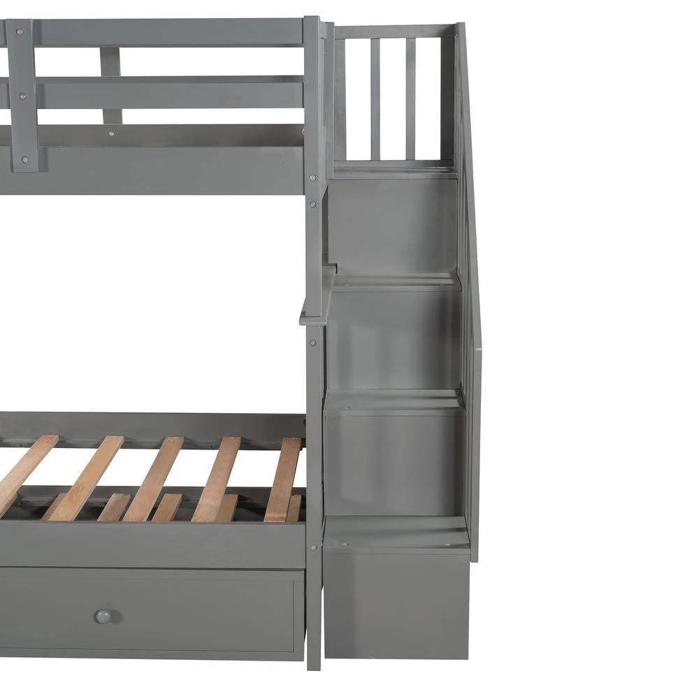 Gray Stairway Twin over Twin Bunk Bed with Twin Size Trundle for Bedroom, Dorm, Adults by GODEER - Image 7
