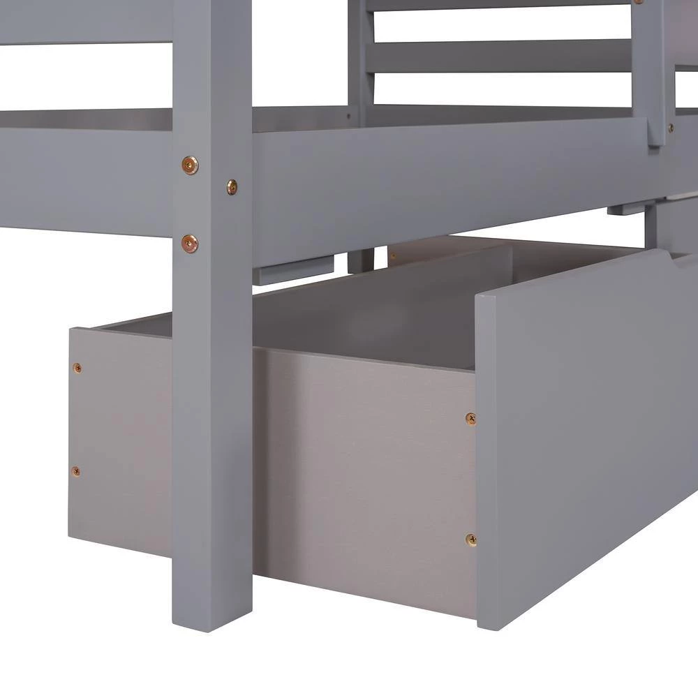 Gray Twin Over Twin Bunk Bed with 2-Drawers, 1 Storage Box, 1 Shelf, Window and Roof by GODEER - Image 10