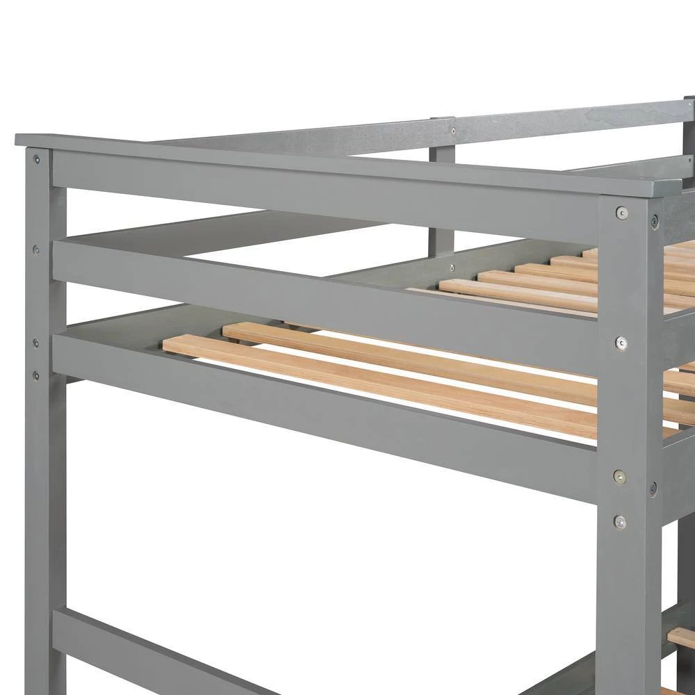 Gray Twin Over Twin Bunk Bed with Trundle and Staircase, Natural White by GODEER - Image 6