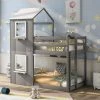 Gray Twin Over Twin Bunk Bed Wood Bed with Roof, Window, Guardrail, Ladder by GODEER